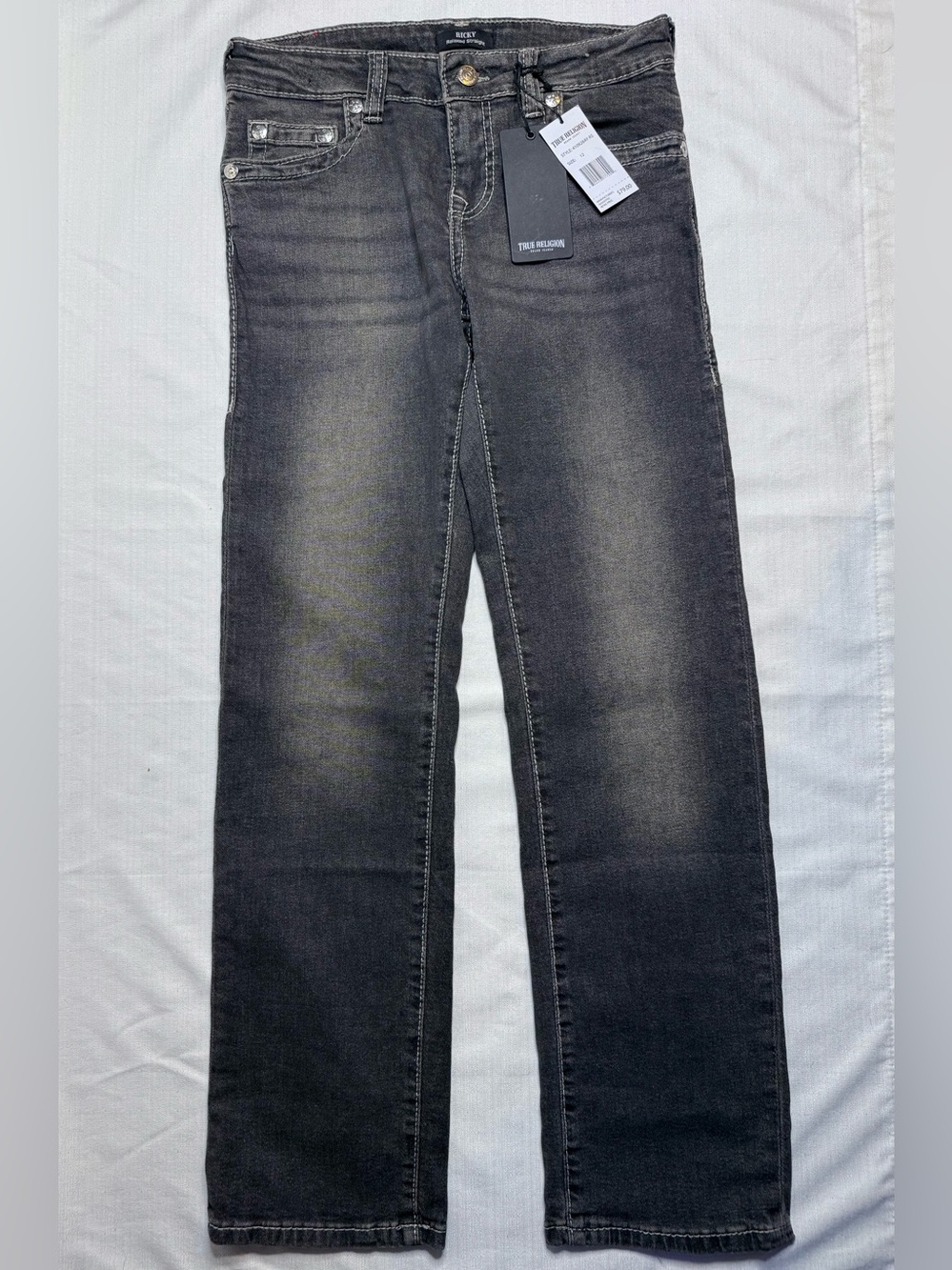 True Religion Boys Ricky Straight Leg Jeans Grey Phantom Size 12 NWT